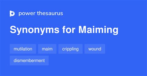 Related terms for maiming- synonyms, antonyms and sentences with maiming. . Maiming synonym